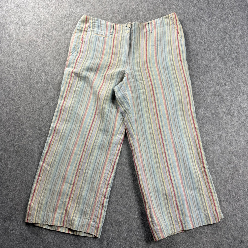 Madison Studios Womens Pants 10 Cropped Wide Leg 100% Linen‎ Multi-Color
